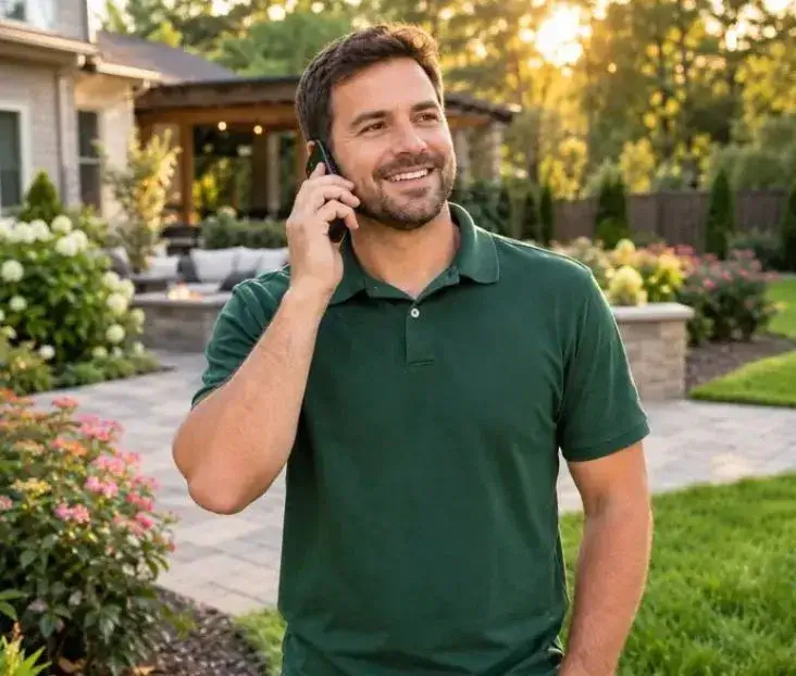 Atlanta Best Landscaping team member answering a customer call