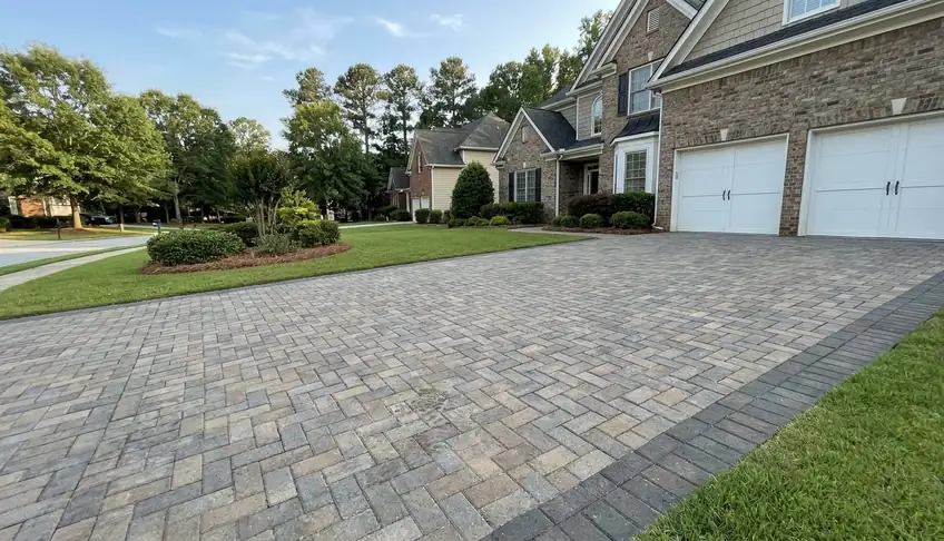 Herringbone paver driveway with charcoal border in Atlanta GA