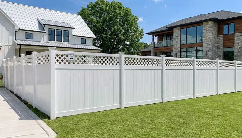 White vinyl privacy fence with lattice top in Atlanta GA